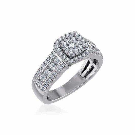 10K White Gold Round Diamond Halo Bridal Cluster Ring 7/8 Cttw