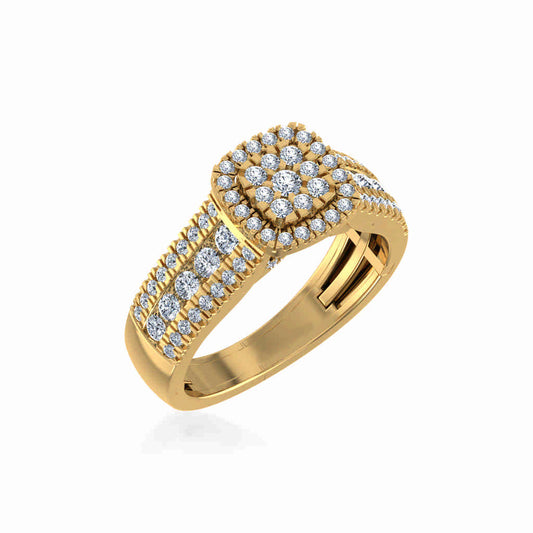 10K Yellow Gold Round Diamond Halo Bridal Cluster Ring 7/8 Cttw