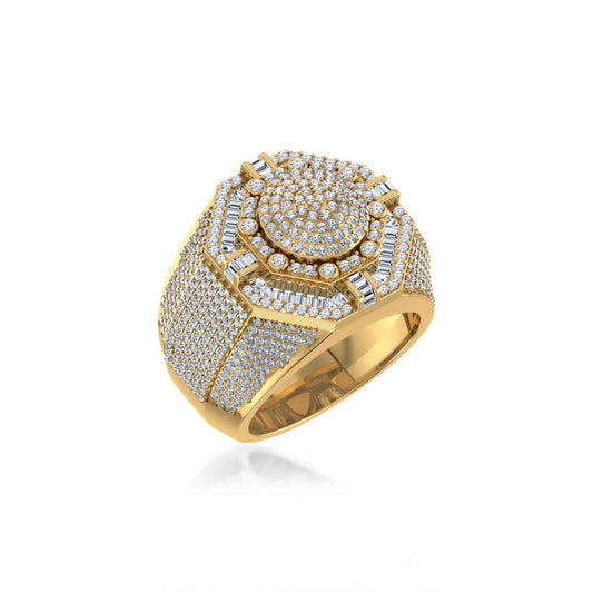 10K Yellow Gold Round Baguette Diamond Halo Big Mens Ring 2-1/2 Cttw