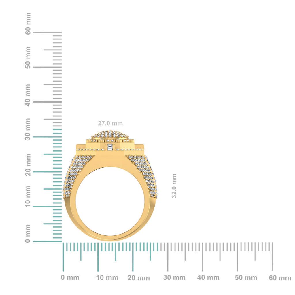 10K Yellow Gold Round Baguette Diamond Halo Big Mens Ring 2-1/2 Cttw