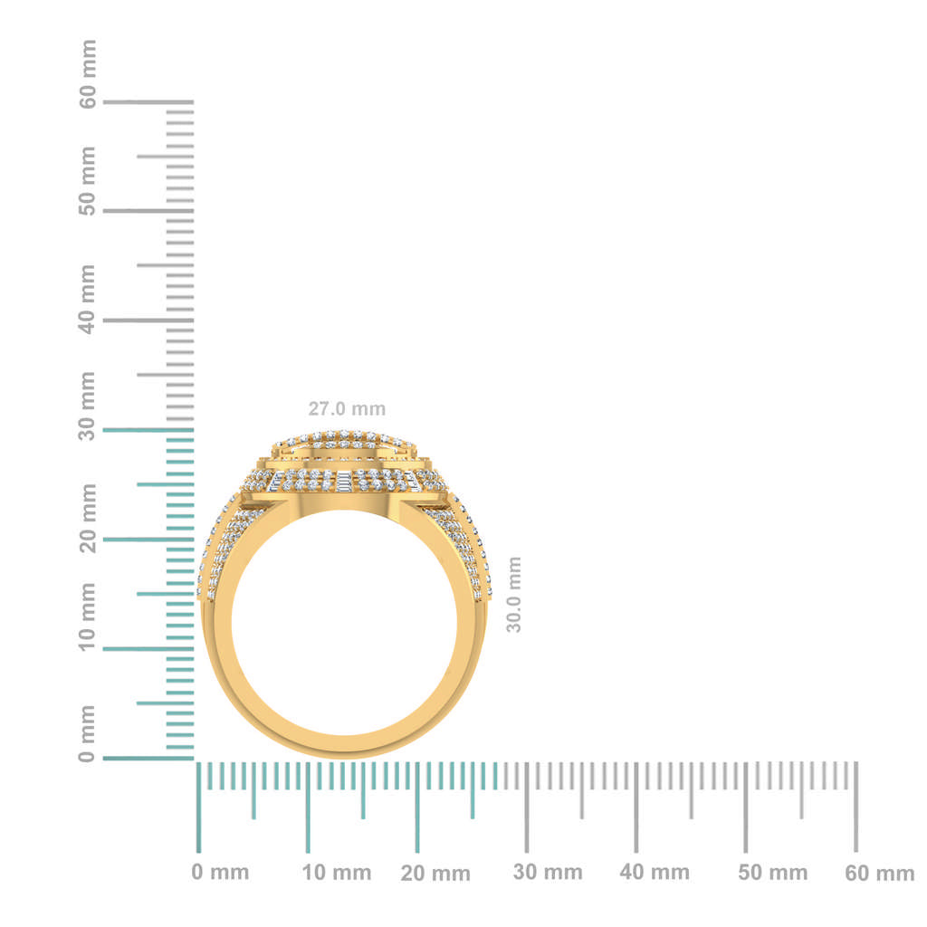 10K Yellow Gold Round Baguette Diamond Halo Big Mens Ring 2 Cttw