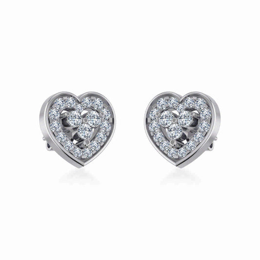 10K White Gold Womens Round Diamond Heart Cluster Earrings 3/8 Cttw