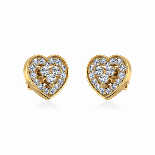 10K Yellow Gold Womens Round Diamond Heart Cluster Earrings 3/8 Cttw