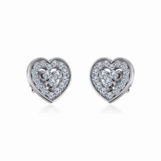 10K White Gold Womens Round Diamond Heart Cluster Earrings 1/2 Cttw
