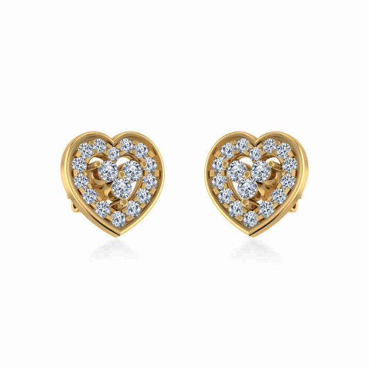 10K Yellow Gold Womens Round Diamond Heart Cluster Earrings 1/2 Cttw