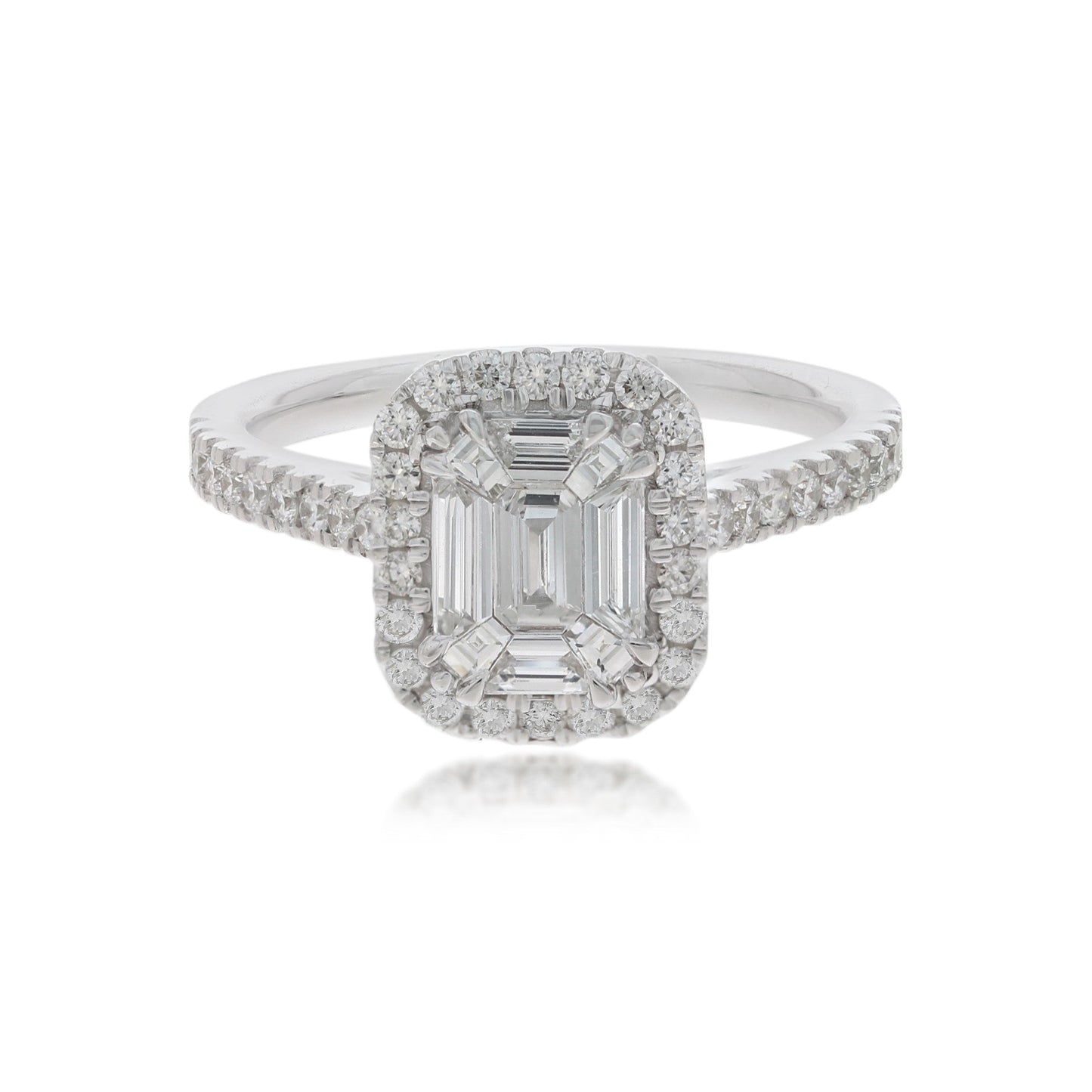 14K White Gold T.W. Emerald Diamond Pie Cut Ring Sz 7  1-7/8 Cttw