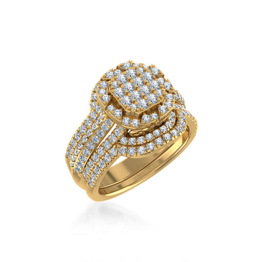 10K Yellow Gold Womens Round Diamond Big Bridal Cushion Shape Ring 1-1/2 Cttw