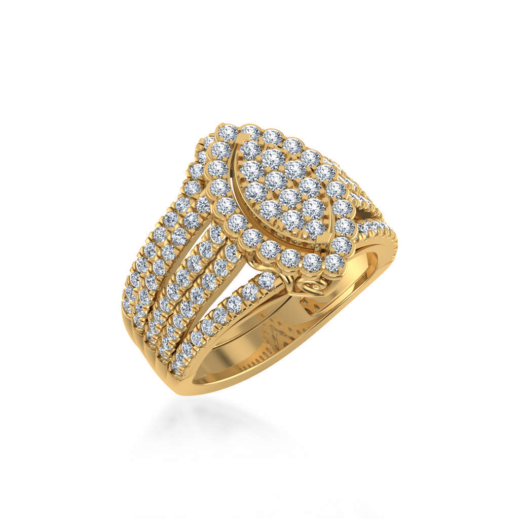 10K Yellow Gold Womens Round Diamond Big Bridal Marquise Shape Ring 1-1/2 Cttw