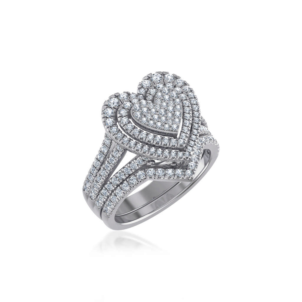 10K White Gold Womens Round Diamond Big Bridal Heart Shape Ring 1-1/2 Cttw