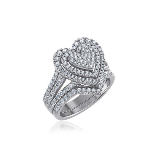 10K White Gold Womens Round Diamond Big Bridal Heart Shape Ring 1-1/2 Cttw