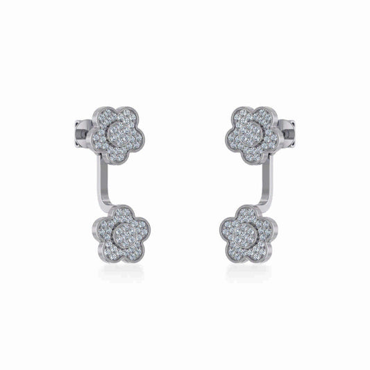 10K White Gold Womens Round Diamond Floral Cluster Top Open Earrings 3/8 Cttw