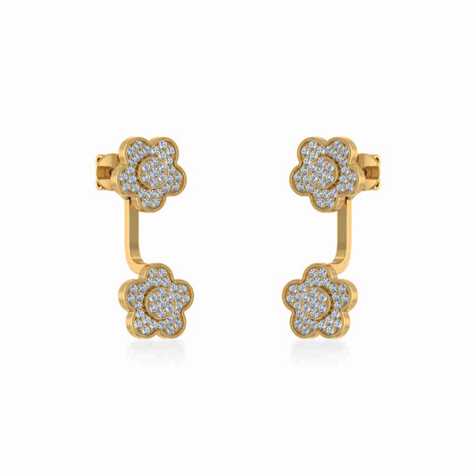 10K Yellow Gold Womens Round Diamond Floral Cluster Top Open Earrings 3/8 Cttw