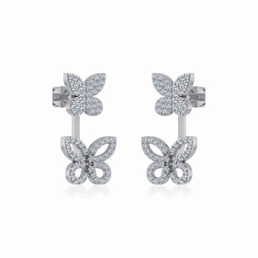 10K White Gold Womens Round Diamond Butterfly Cluster Top Open Earring 1/4 Cttw