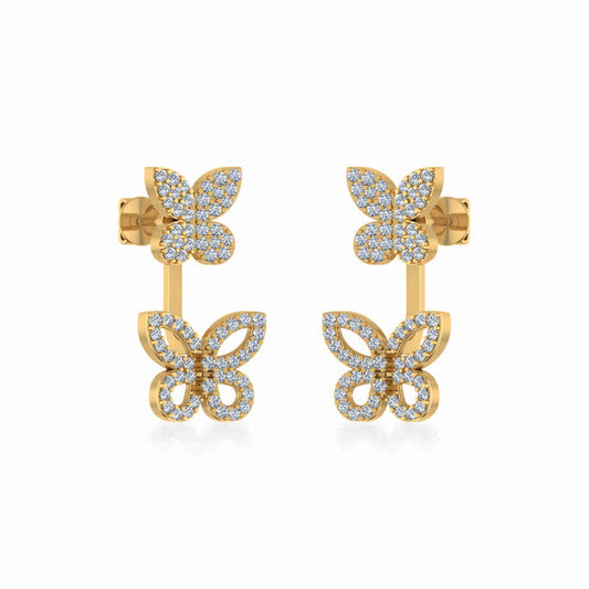 10K Yellow Gold Womens Round Diamond Butterfly Cluster Top Open EarRing 1/4 Cttw