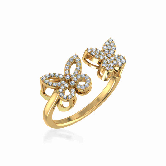 10K Yellow Gold Womens Round Diamond Butterfly Cluster Top Open Ring 1/4 Cttw