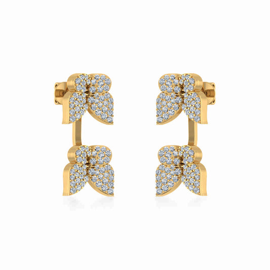 10K Yellow Gold Womens Round Diamond Butterfly Cluster Top Open Earring 1/4 Cttw