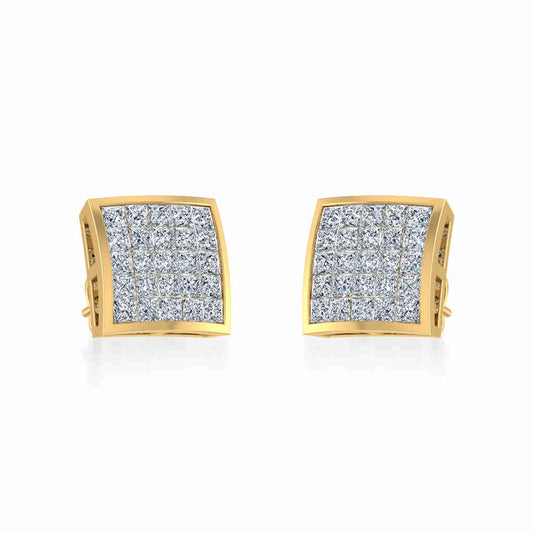 10K Yellow Gold Mens Princess Diamond Square Stud Earrings 1 Cttw