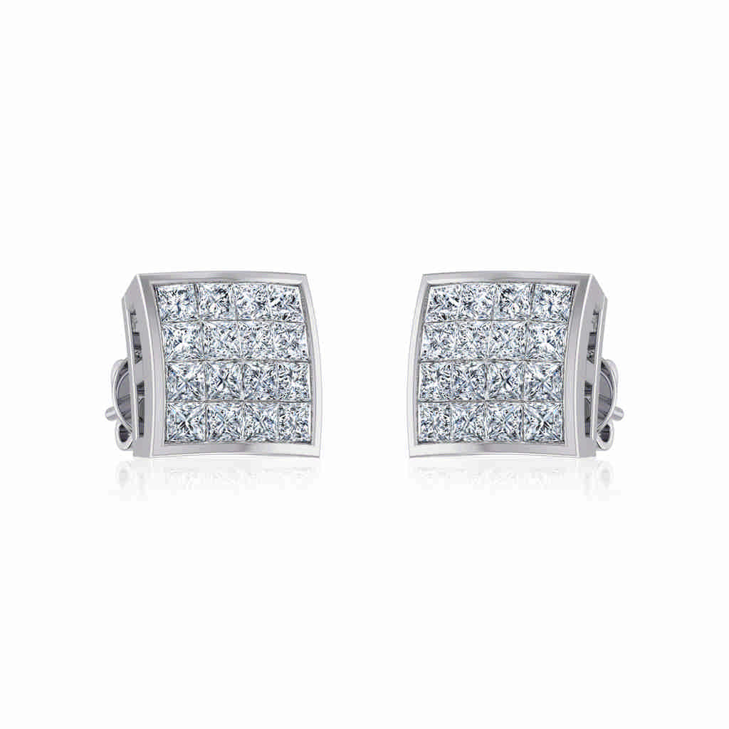 10K White Gold Mens Princess Diamond Square Stud Earrings 1/2 Cttw