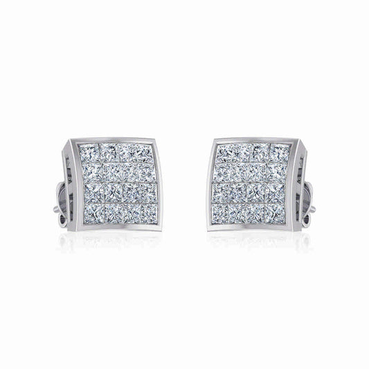 10K White Gold Mens Princess Diamond Square Stud Earrings 1/2 Cttw