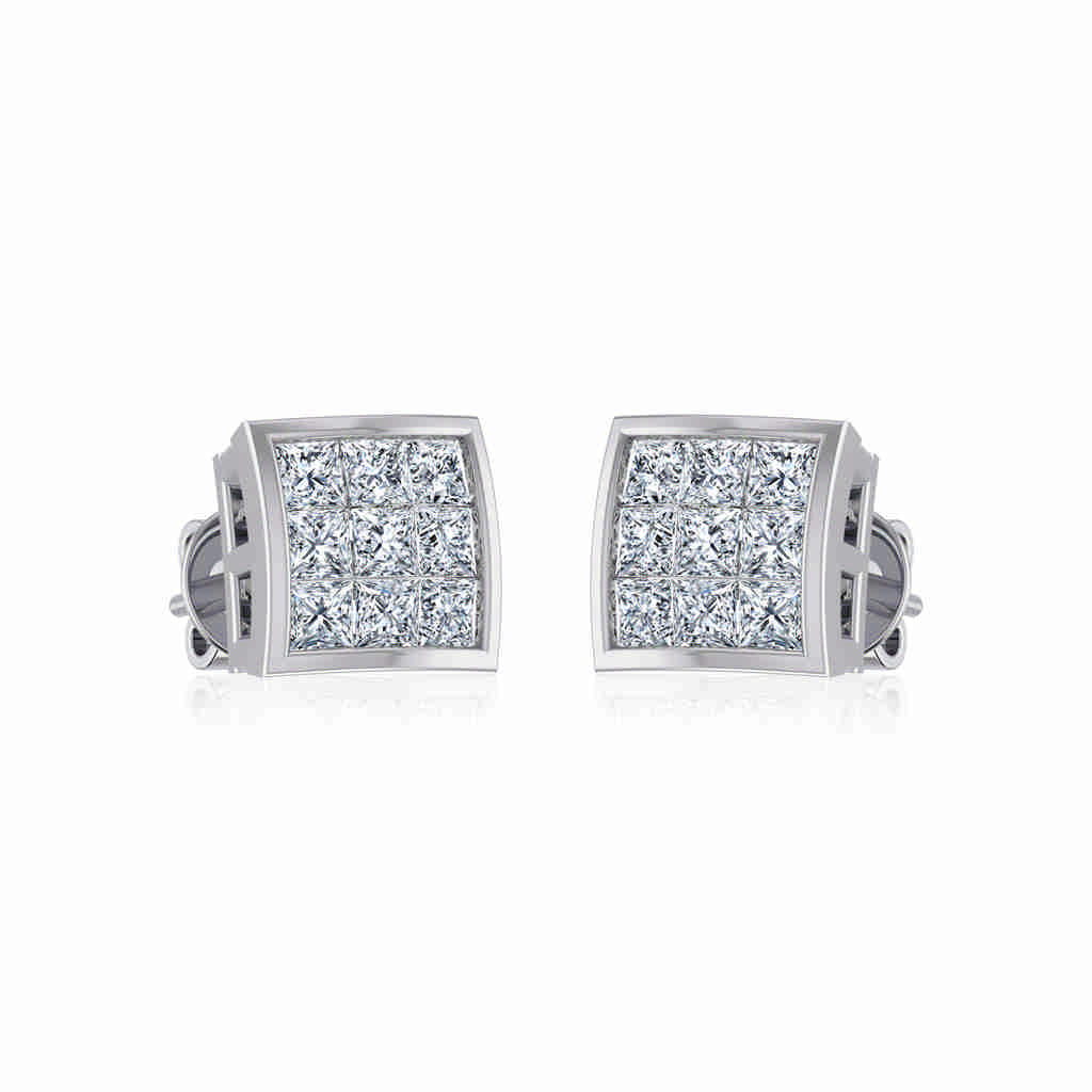 10K White Gold Mens Princess Diamond Square Stud Earrings 1/4 Cttw