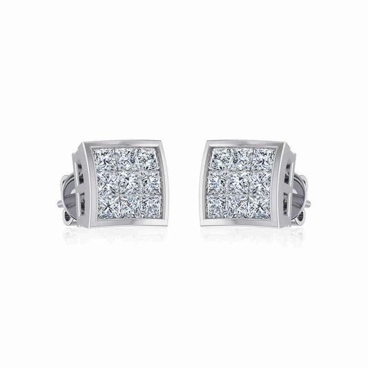 10K White Gold Mens Princess Diamond Square Stud Earrings 1/4 Cttw