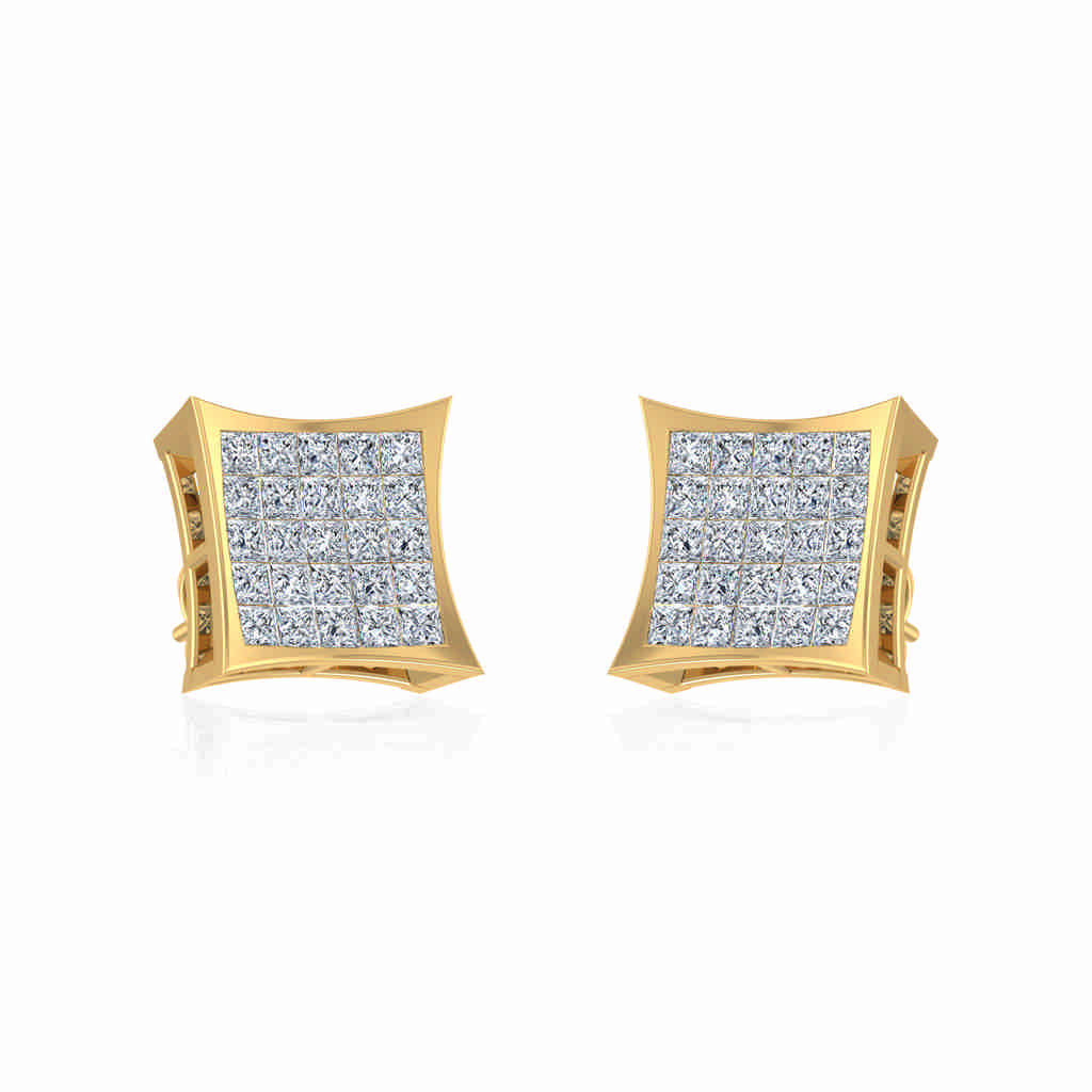 10K Yellow Gold Mens Princess Diamond Square Stud Earrings 1 Cttw