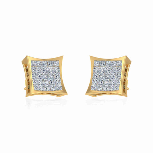 10K Yellow Gold Mens Princess Diamond Square Stud Earrings 1 Cttw