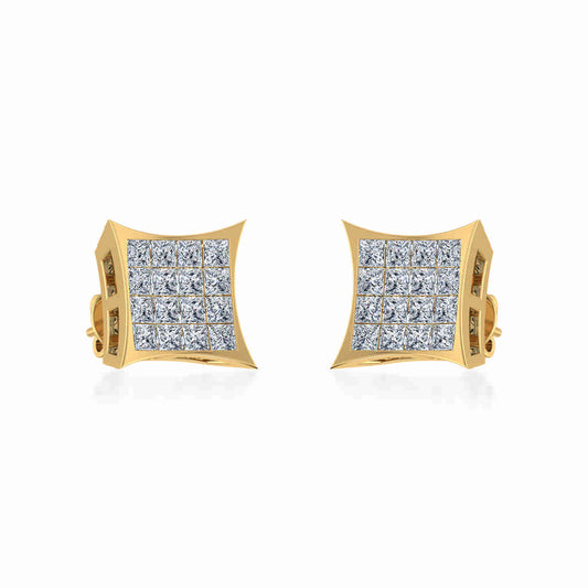 10K Yellow Gold Mens Princess Diamond Square Stud Earrings 1/2 Cttw