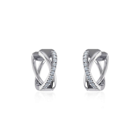 10K White Gold Womens Round Diamond Small Huggies Earrings 1/2 Cttw