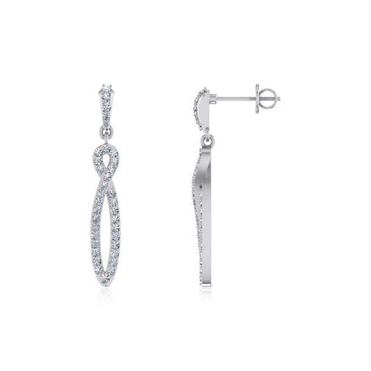 10K White Gold Round Diamond Infinity Dangling Earrings 5/8 Cttw