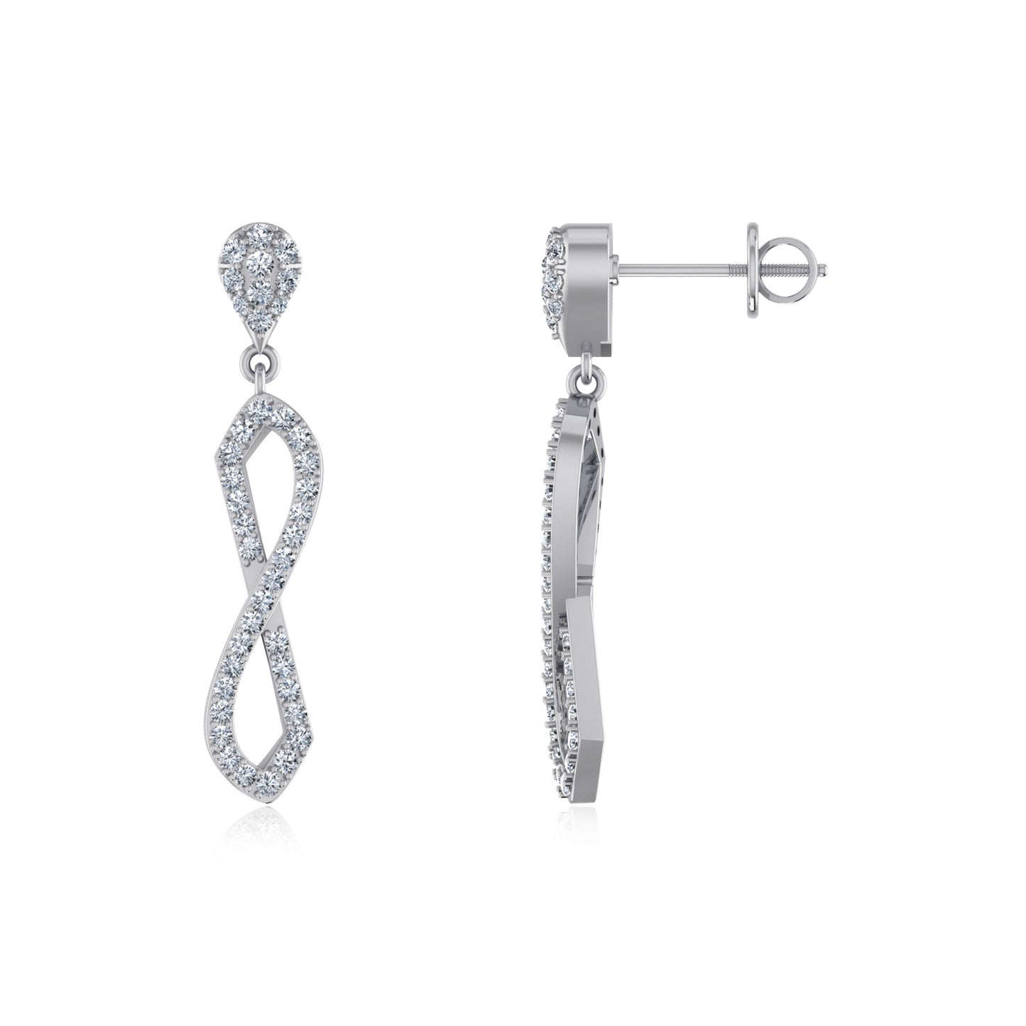 10K White Gold Round Diamond Twisted Dangling Earrings 7/8 Cttw