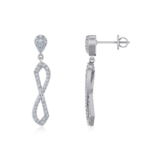 10K White Gold Round Diamond Twisted Dangling Earrings 7/8 Cttw