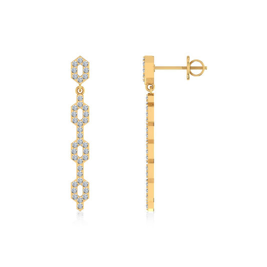 10K Yellow Gold Round Diamond Designer Dangling Earrings 3/4 Cttw