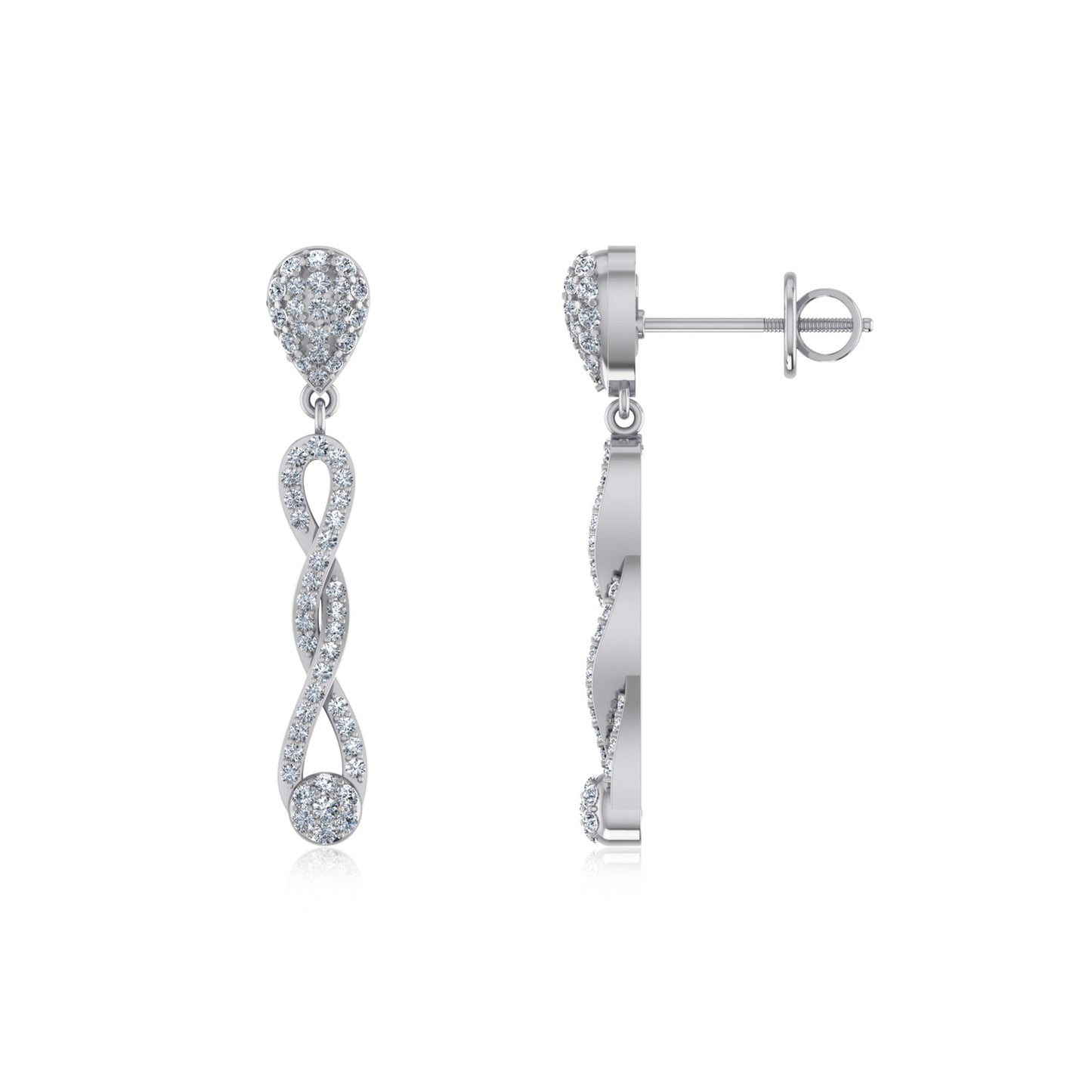 10K White Gold Round Diamond Cluster Infinity Floral Dangling Earrings 3/4 Cttw