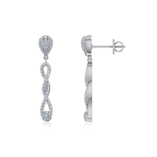 10K White Gold Round Diamond Cluster Infinity Floral Dangling Earrings 3/4 Cttw