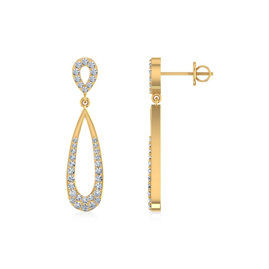 10K Yellow Gold Round Diamond Drop Shape Dangling Earrings 1/2 Cttw