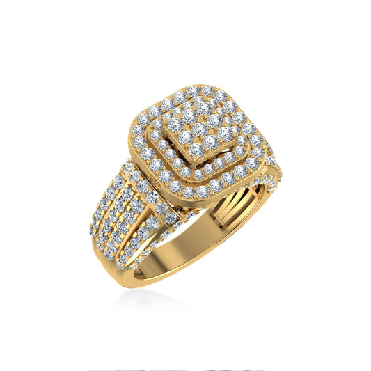 10K Yellow Gold Round Diamond Square Shape Sz 7 Head Ladies Ring 2 Cttw