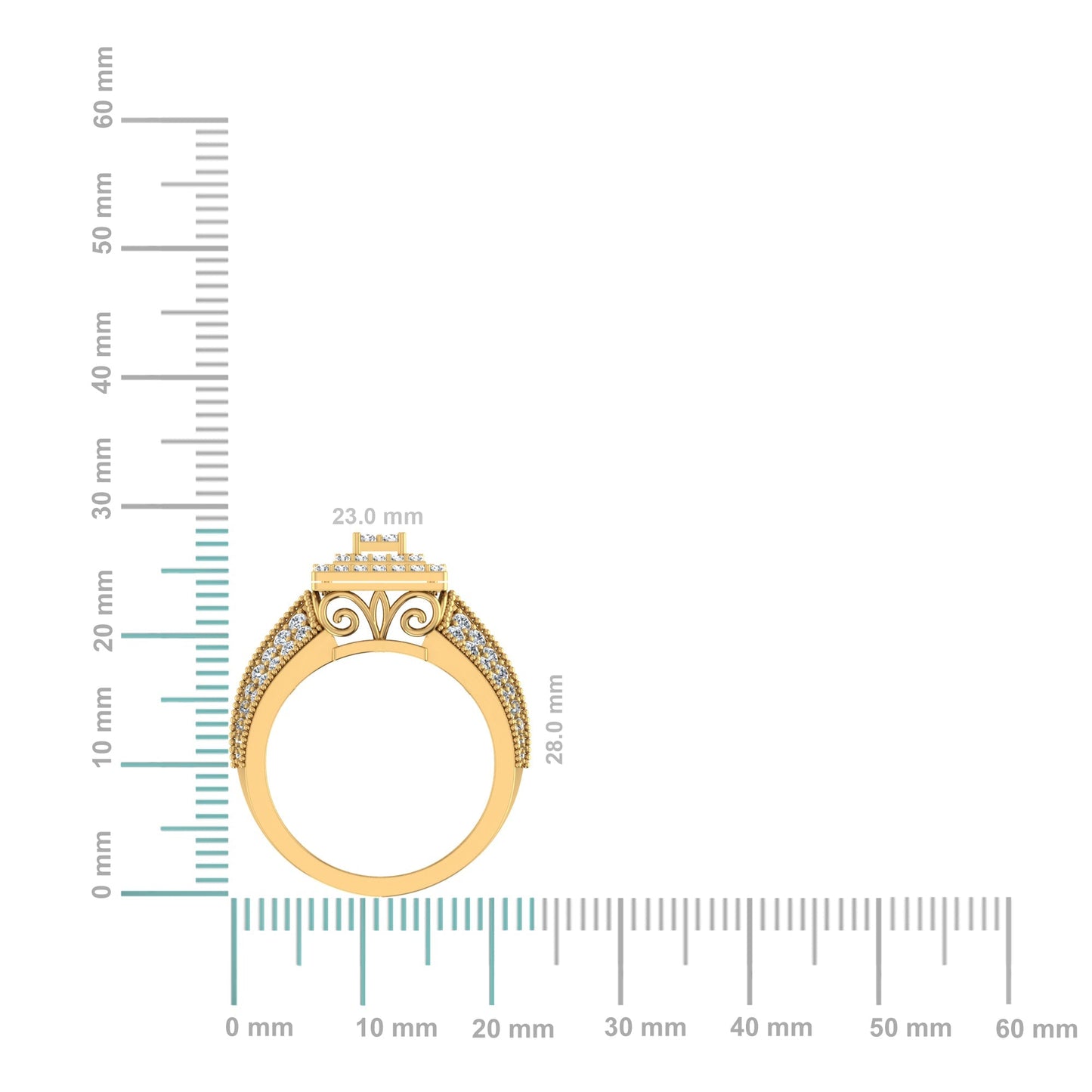 10K Yellow Gold Round Diamond Square Shape Sz 7 Head Ladies Ring 1 Cttw