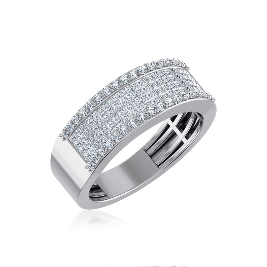 10K White Gold Princess Diamond Mens Invisible Band 1-1/5 Cttw