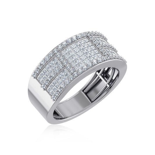 10K White Gold Princess Diamond Mens Invisible Band 1-7/8 Cttw