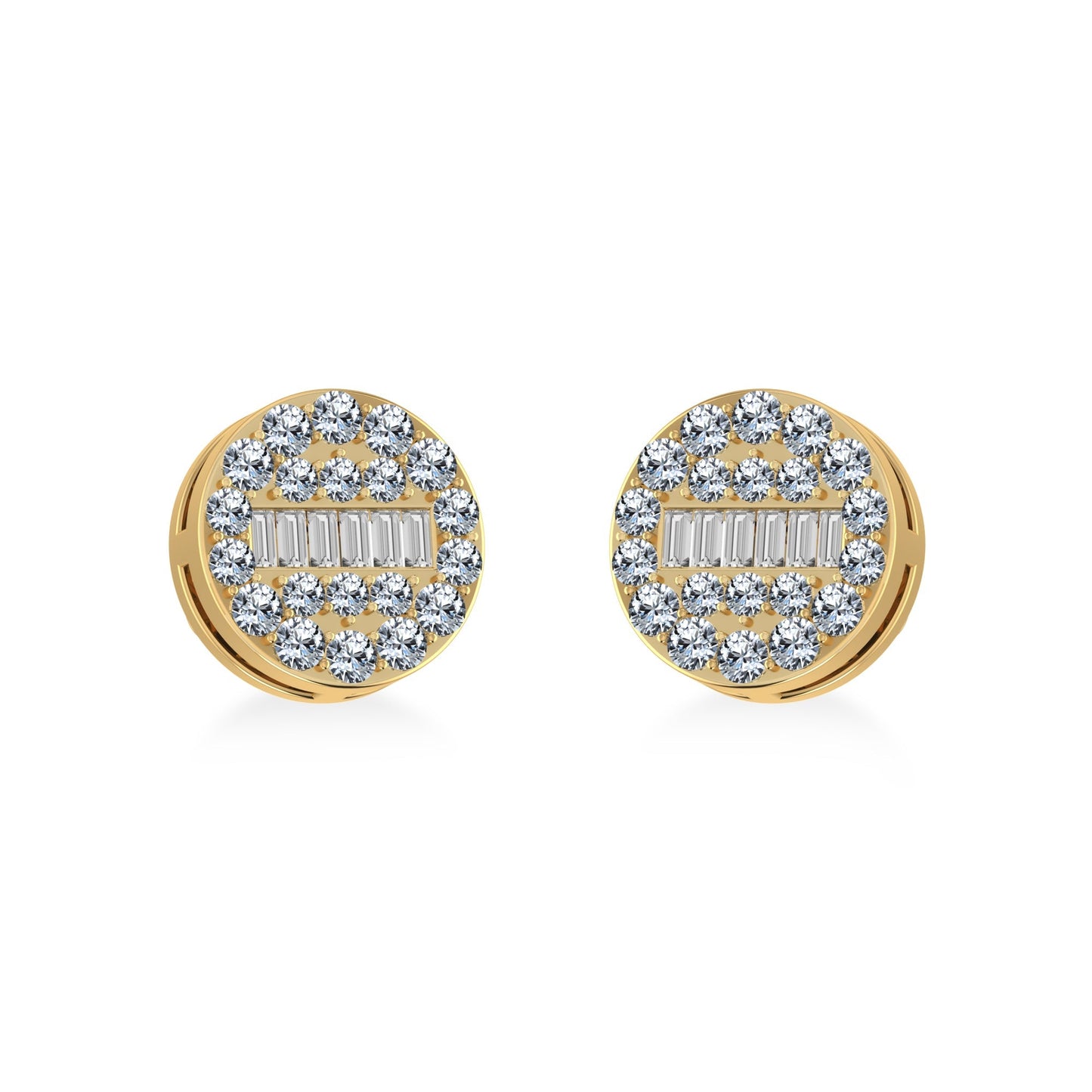 10K Yellow Gold Round Baguette Diamond Cluster Stud Earring 3/8 Cttw