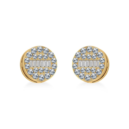 10K Yellow Gold Round Baguette Diamond Cluster Stud Earring 3/8 Cttw
