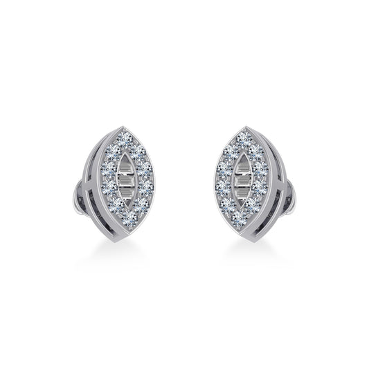 10K White Gold Baguette Diamond Marquise Shape Stud Earring 1/8 Cttw