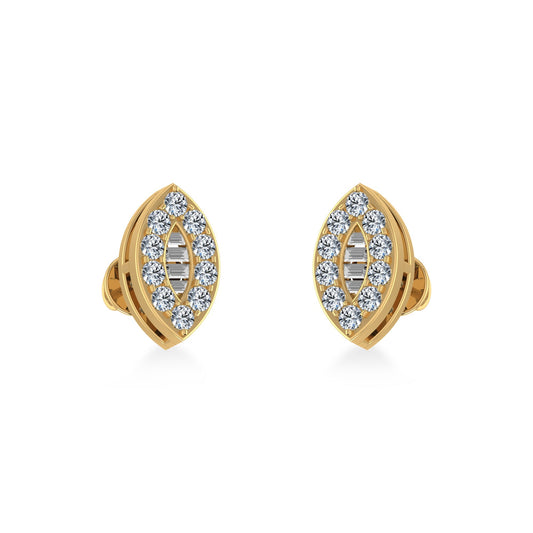 10K Yellow Gold Baguette Diamond Marquise Shape Stud Earrings 1/4 Cttw
