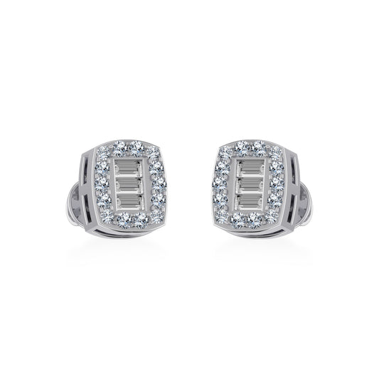 10K White Gold Round Baguette Diamond Square Shape Stud Earrings 1/5 Cttw