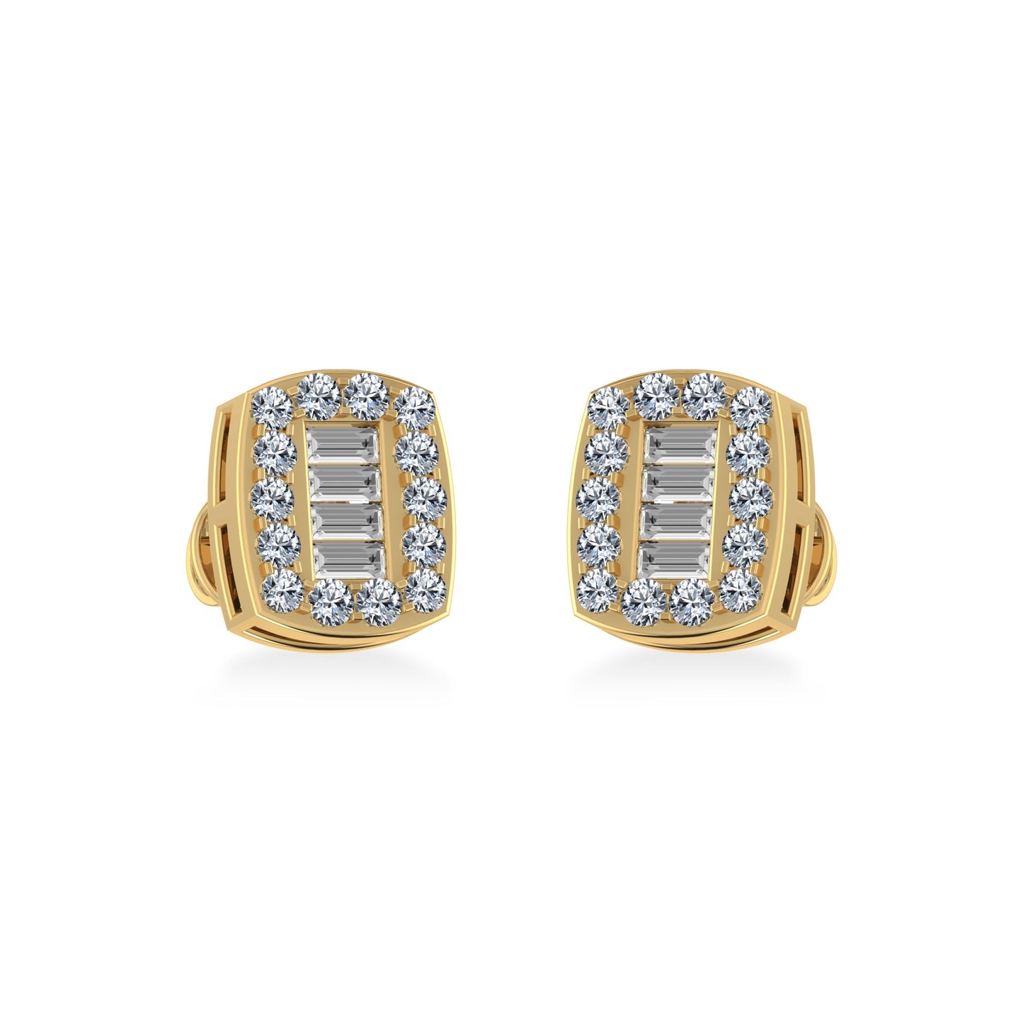 10K Yellow Gold Round Baguette Diamond Stud Earring 3/8 Cttw