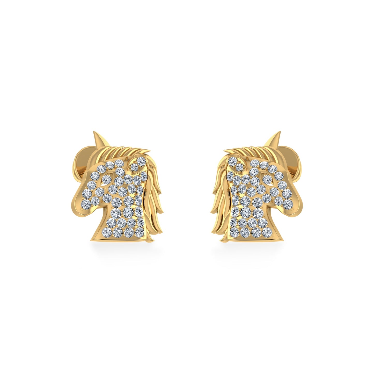 10K Yellow Gold Round Diamond Horse Animal Designer Stud Earring 1/5 Cttw