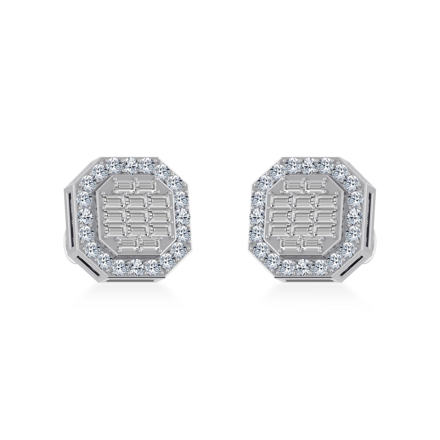 10K White Gold Diamond Designer Stud Earring 1/2 Cttw