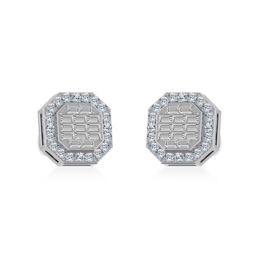 10K White Gold Diamond Designer Stud Earring 1/2 Cttw