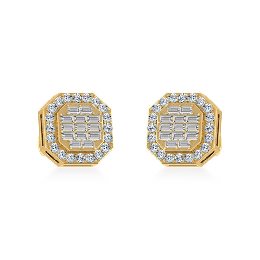 10K Yellow Gold Diamond Designer Stud Earring 1/2 Cttw